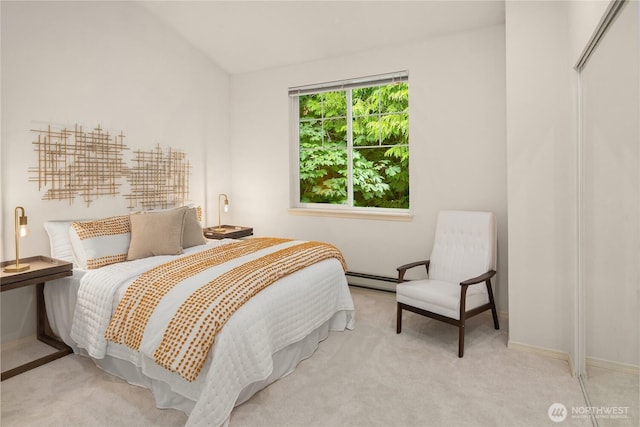 16125 Juanita Woodinville Way NE Unit 1807, Bothell, WA 98011 - bedroom with carpet floors, lofted ceiling, and baseboard heating