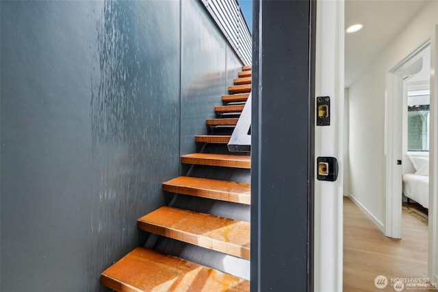 7741 15th Ave NE Unit C, Seattle, WA 98115 - stairway featuring wood finished floors, a sauna, baseboards, and recessed lighting