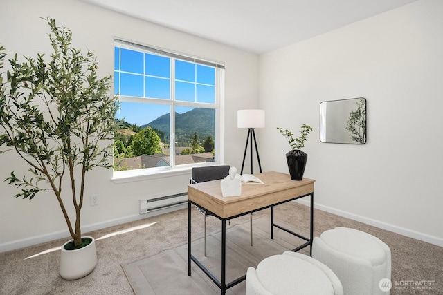 23420 SE Black Nugget Rd Unit E-302, Issaquah, WA 98029 - office with carpet floors, a mountain view, and a baseboard radiator