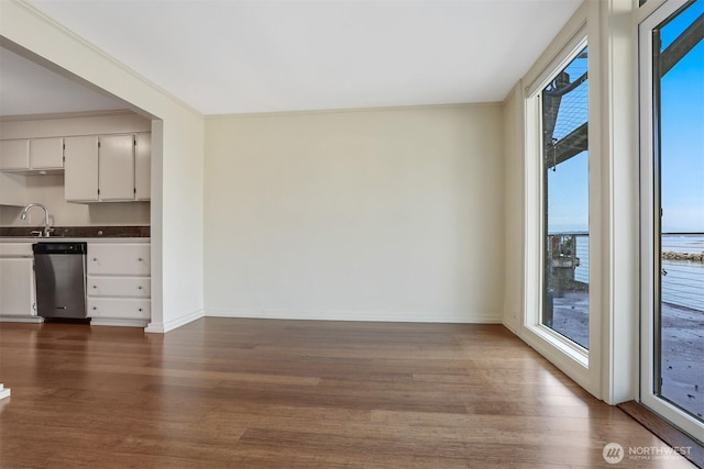 3717 Beach Dr SW Unit 113, Seattle, WA 98116 - unfurnished living room with plenty of natural light and dark wood-style floors