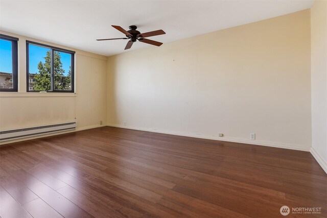 3717 Beach Dr SW Unit 113, Seattle, WA 98116 - unfurnished room with a baseboard radiator, wood finished floors, and ceiling fan