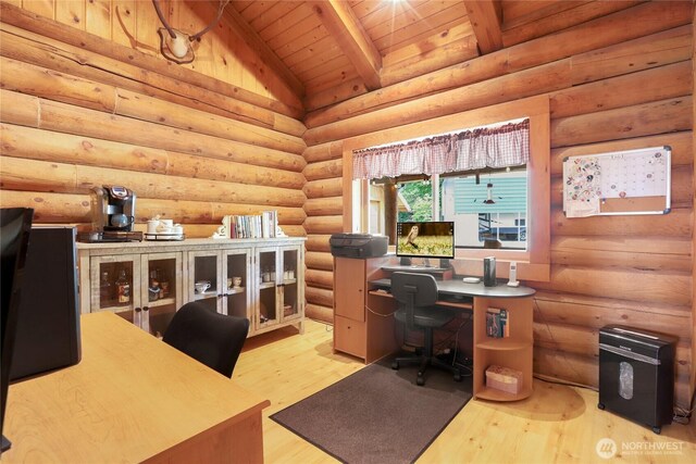 4004 Saje Ln, Sedro Woolley, WA 98284 - office space featuring wood ceiling, wood finished floors, and rustic walls