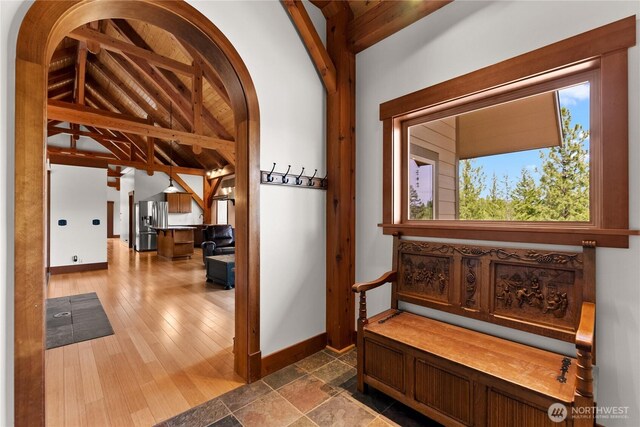 65 Fiddlers Rd, Winthrop, WA 98862 - corridor featuring wood ceiling and arched walkways