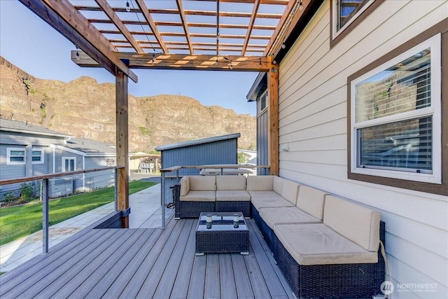 8542 Crescent Bar Rd NW Unit 346, Quincy, WA 98848 - deck with outdoor lounge area, a mountain view, and a pergola