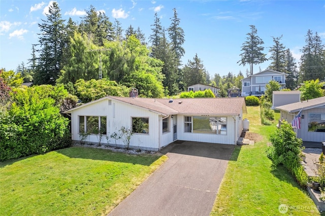 2834 Leeward Way, Bellingham, WA 98226 - view of front of property with driveway, a front lawn, and a chimney