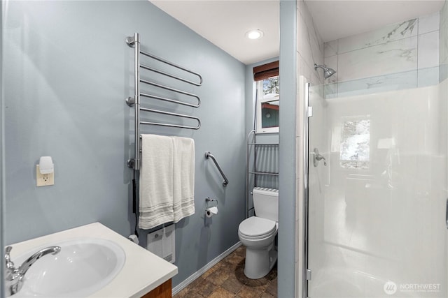 11358 River Bend Dr, Leavenworth, WA 98826 - full bath with a stall shower, vanity, and stone finish floors