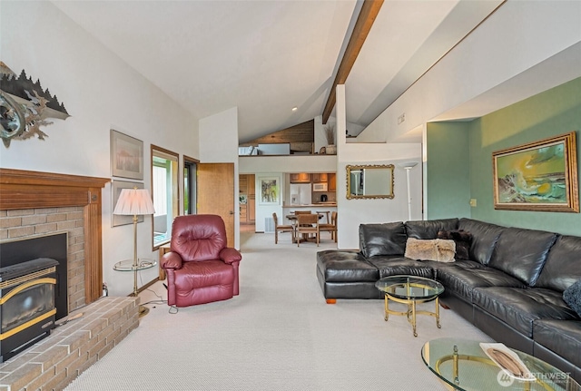 225 NE 19th St Unit 24, East Wenatchee, WA 98802 - carpeted living area featuring beam ceiling and high vaulted ceiling
