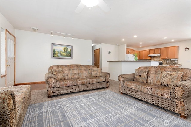 1339 Spruce St, Lynden, WA 98264 - living room featuring a ceiling fan, recessed lighting, and rail lighting