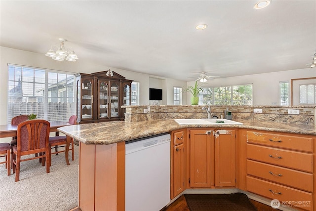 1339 Spruce St, Lynden, WA 98264 - kitchen with white dishwasher, a chandelier, ceiling fan, and recessed lighting