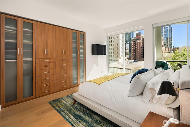 1920 4th Ave Unit 604, Seattle, WA 98101 - bedroom featuring light wood finished floors and access to exterior
