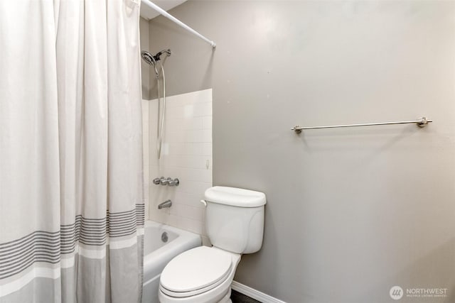 32206 27th Ave SW, Federal Way, WA 98032 - bathroom featuring toilet and shower / bath combination with curtain