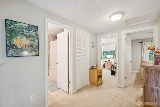 12912 62nd Ave NW Unit B5, Gig Harbor, WA 98332 - hall with a textured ceiling, attic access, and light colored carpet