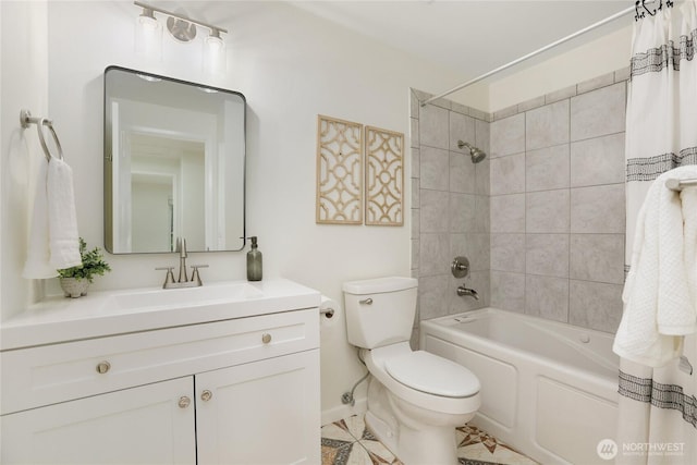 10435 NE 135th Pl, Kirkland, WA 98034 - bathroom featuring shower / bath combo, vanity, and tile patterned flooring