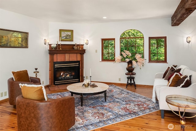 24917 Dockton Rd SW, Vashon, WA 98070 - living area with a tile fireplace, wood finished floors, and recessed lighting