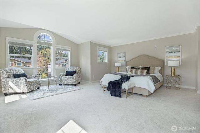13020 112th Ave NE, Kirkland, WA 98034 - carpeted bedroom featuring lofted ceiling and ornamental molding