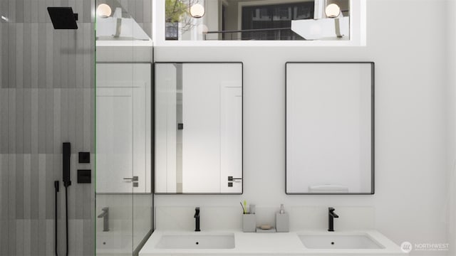 3425 Albion Pl N, Seattle, WA 98103 - bathroom with a shower stall and double vanity