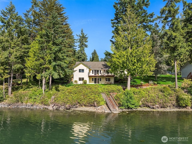115 Quarry Rd, Port Ludlow, WA 98365 - back of house with a water view and stairway