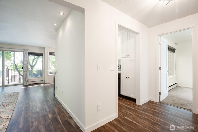 525 Lebo Blvd Unit G3, Bremerton, WA 98310 - corridor with a baseboard heating unit, dark wood-type flooring, and recessed lighting