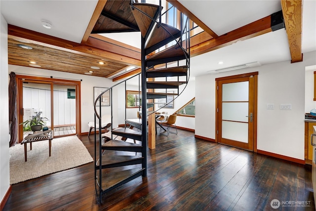 2770 Westlake Ave N Unit 6, Seattle, WA 98109 - stairway with hardwood / wood-style floors, recessed lighting, and beam ceiling