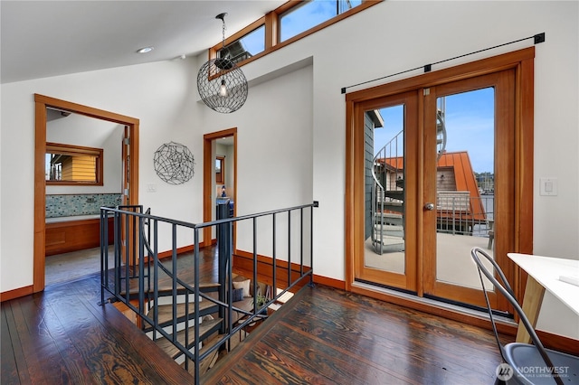 2770 Westlake Ave N Unit 6, Seattle, WA 98109 - staircase with hardwood / wood-style flooring and lofted ceiling