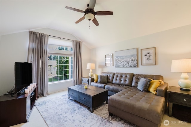 7315 E Collins Rd, Port Orchard, WA 98366 - living room with lofted ceiling and a ceiling fan