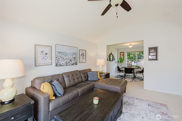 7315 E Collins Rd, Port Orchard, WA 98366 - living area featuring ceiling fan, carpet, and vaulted ceiling