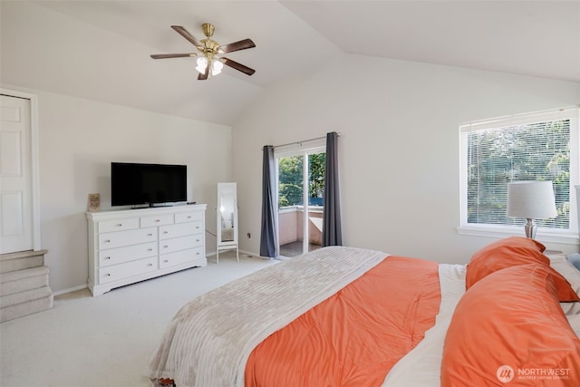 7315 E Collins Rd, Port Orchard, WA 98366 - bedroom with vaulted ceiling, light carpet, and ceiling fan