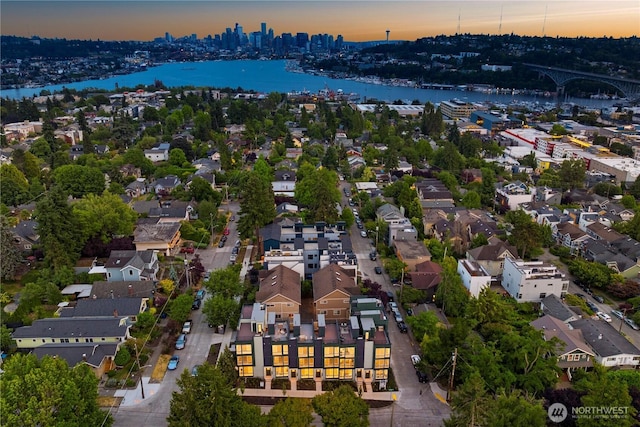 1525 N 39th St, Seattle, WA 98103 - aerial perspective of suburban area featuring a large body of water and a notable bridge