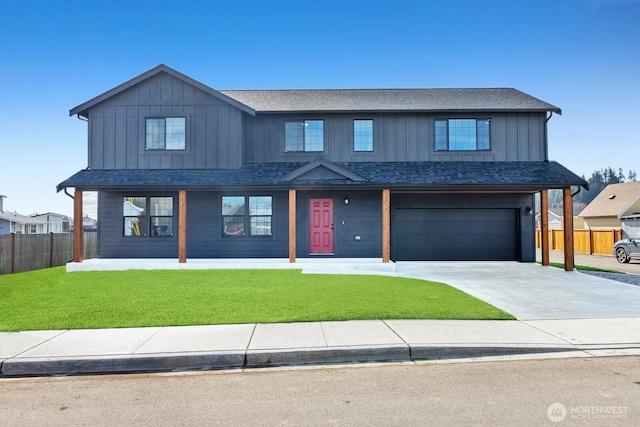 314 4th Ave S, Algona, WA 98001 - view of front of property featuring an attached garage, concrete driveway, covered porch, roof with shingles, and board and batten siding