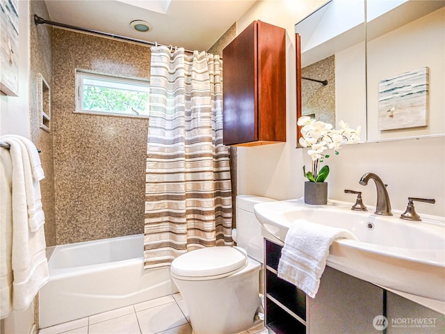 1709 NW 99th St, Seattle, WA 98117 - full bath with shower / bath combo with shower curtain, toilet, and tile patterned flooring