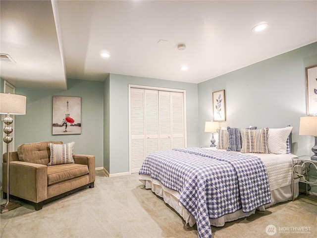 1709 NW 99th St, Seattle, WA 98117 - carpeted bedroom featuring a closet, recessed lighting, and baseboards