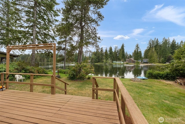 1171 E Trails End Dr, Belfair, WA 98528 - wooden terrace with a water view and a lawn