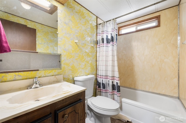 1171 E Trails End Dr, Belfair, WA 98528 - full bathroom featuring wallpapered walls, vanity, and shower / bath combo
