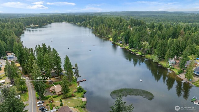 1171 E Trails End Dr, Belfair, WA 98528 - aerial view of property and surrounding area featuring a heavily wooded area and a large body of water