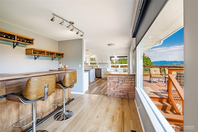2483 Hilltop Rd, Ferndale, WA 98248 - indoor dry bar with light wood finished floors, rail lighting, and stainless steel dishwasher