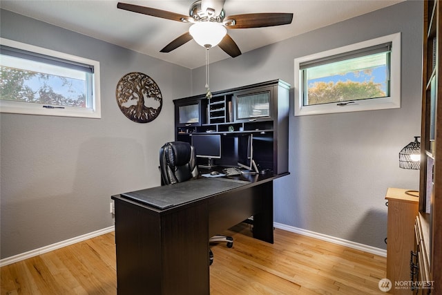 2483 Hilltop Rd, Ferndale, WA 98248 - home office featuring healthy amount of natural light, a ceiling fan, and light wood-type flooring
