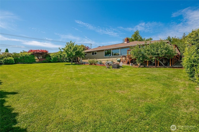 2483 Hilltop Rd, Ferndale, WA 98248 - view of green lawn with stairs and a wooden deck