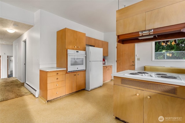 2219 Yelm Hwy SE, Olympia, WA 98501 - kitchen with white appliances, a baseboard radiator, light countertops, and light flooring