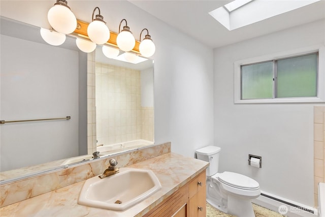 2219 Yelm Hwy SE, Olympia, WA 98501 - bathroom with a baseboard radiator, a skylight, vanity, a tub to relax in, and a shower