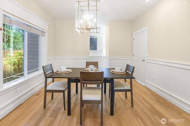 7516 181st Pl SW, Edmonds, WA 98026 - dining area with light wood-style floors, a chandelier, and wainscoting