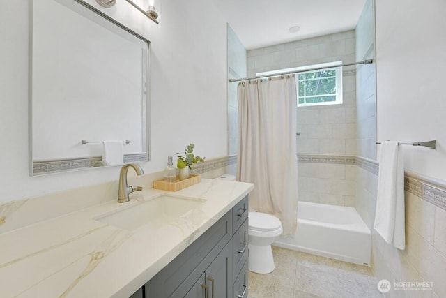 7516 181st Pl SW, Edmonds, WA 98026 - bathroom featuring vanity, shower / bathtub combination with curtain, and tile patterned flooring