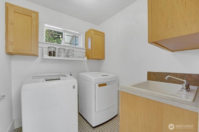 7516 181st Pl SW, Edmonds, WA 98026 - washroom with cabinet space, washer and dryer, and light floors
