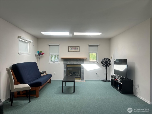 72 Misty Glen Ln, Sequim, WA 98382 - living room featuring a fireplace, carpet, and healthy amount of natural light
