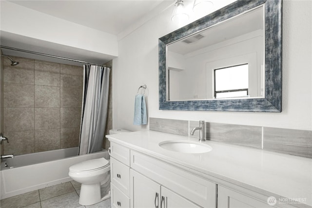 8739 17th Ave NW, Seattle, WA 98117 - bathroom featuring vanity, shower / bath combination with curtain, and tile patterned floors