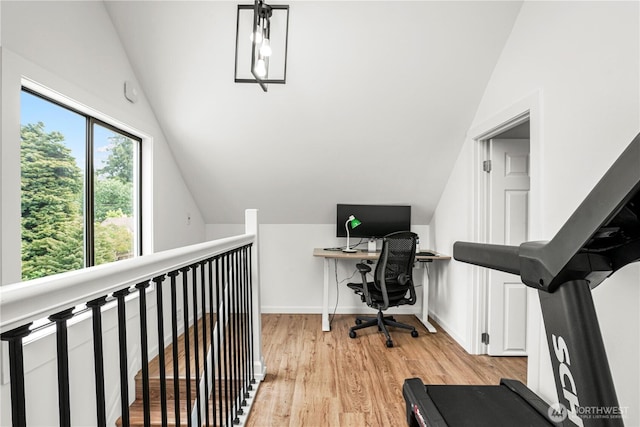 8739 17th Ave NW, Seattle, WA 98117 - home office with lofted ceiling and light wood-style flooring