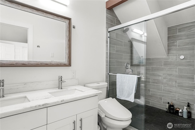 8739 17th Ave NW, Seattle, WA 98117 - bathroom with double vanity and a shower stall