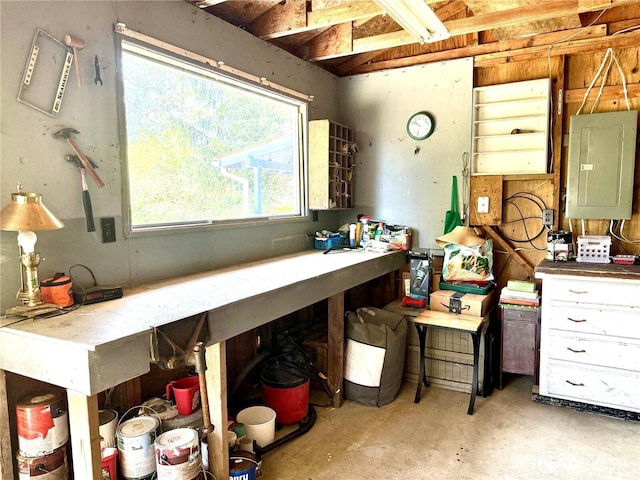 27805 L Pl, Ocean Park, WA 98640 - misc room with electric panel, a workshop area, and unfinished concrete floors