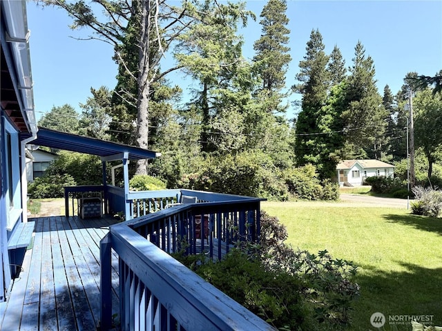 27805 L Pl, Ocean Park, WA 98640 - deck featuring a yard and view of wooded area