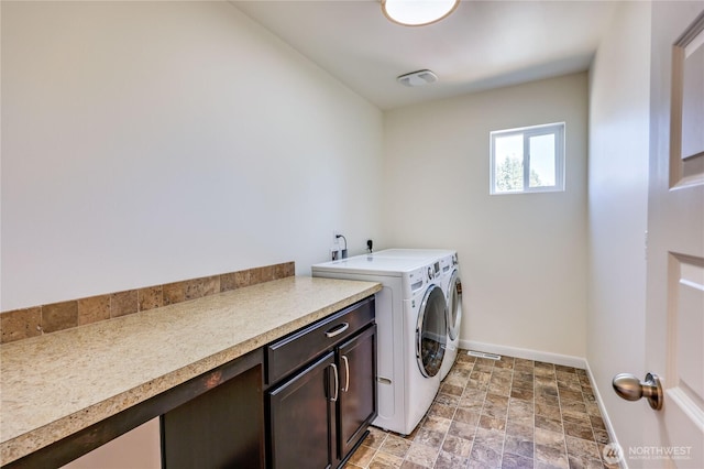 21598 NW Monterey Loop, Poulsbo, WA 98370 - laundry room featuring washing machine and dryer, stone finish flooring, and cabinet space