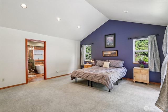6611 Menzel Lake Rd, Granite Falls, WA 98252 - carpeted bedroom with vaulted ceiling, recessed lighting, and connected bathroom